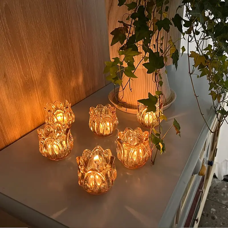 Factory Direct Sales 1.7Inch Amber Transparent Thickened Heat-Proof And Crack-Proof Glass Tulip Glass Candle Holder
