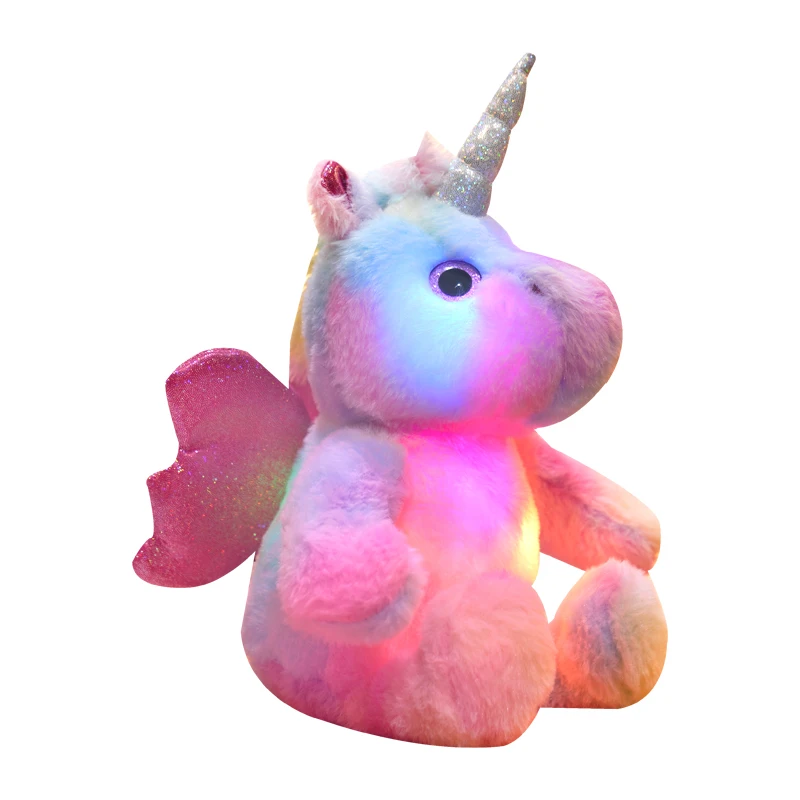 LED Plush Toy Creative Kawaii glowing sitting unicorn colorful glitter angel wings plush toy LED Christmas gift