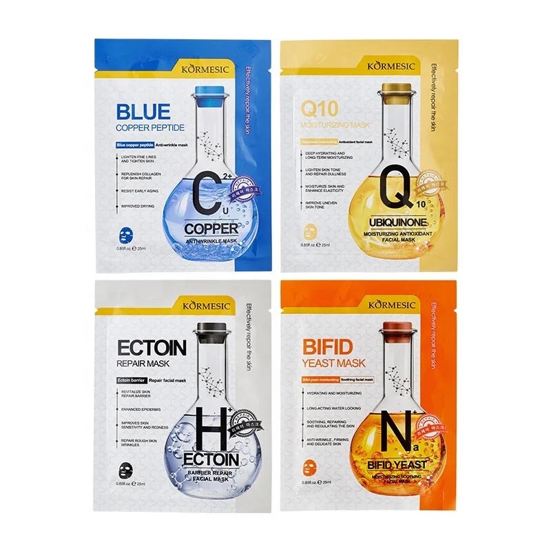 KORMESIC Private Label Blue Copper Peptide Sheet Mask Bifida Yeast Moisturizing Ecdoin Repairing Coenzyme Q10 Skincare Mask