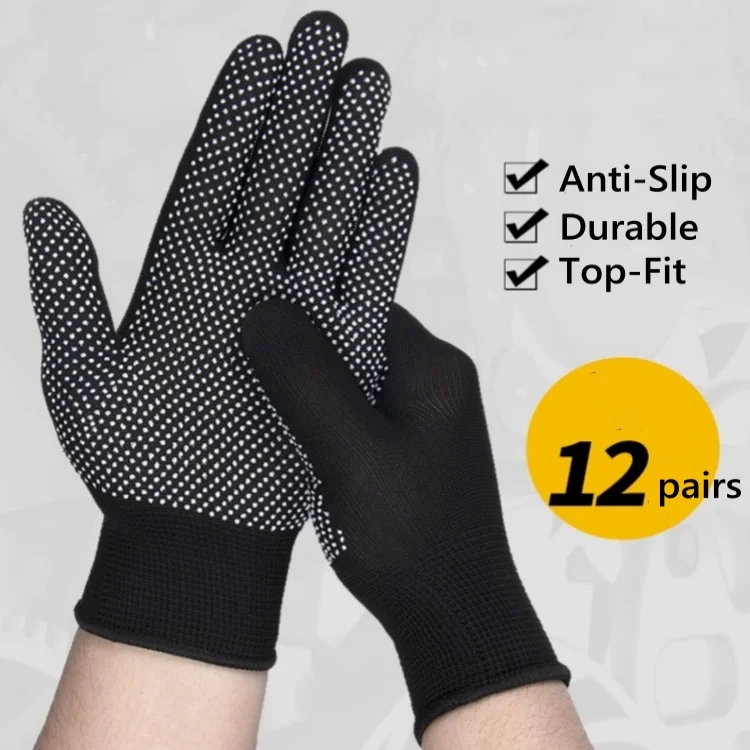 Top Fit Work Job Protective Glove Guantes Luva Red Polyester Safety Industrial Glove With PVC Dots Polyester Light Weight Gloves
