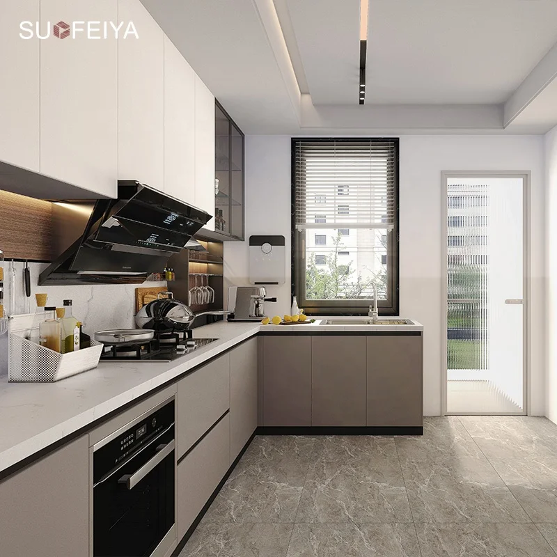 SUOFEIYA Custom European Style Laminate HDF L Shape Kitchen Cabinet