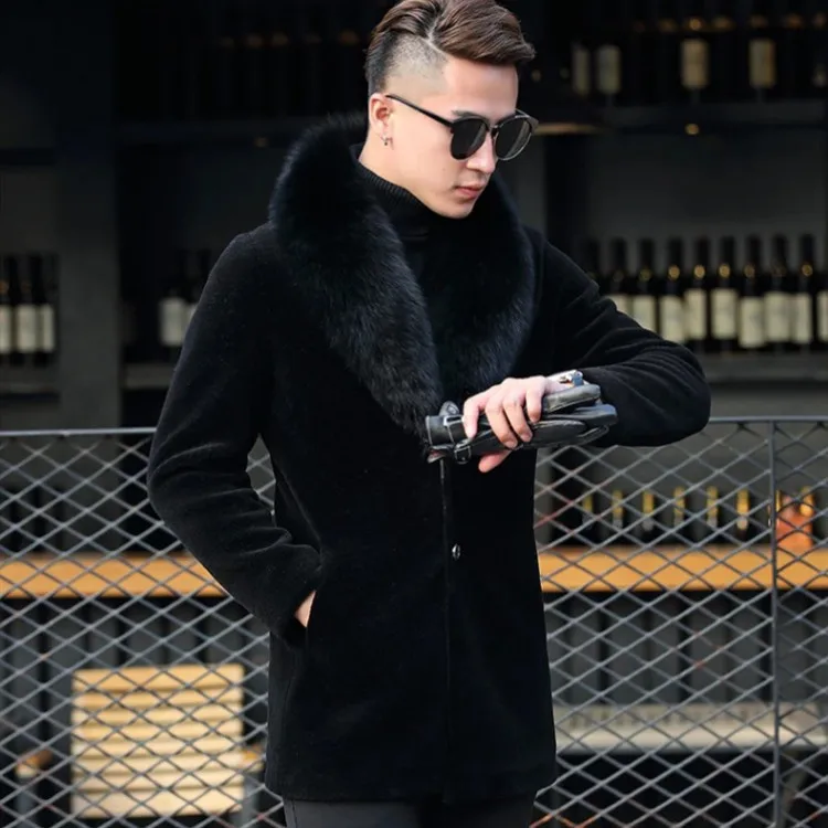 2024 new mid-length cotton thickened large size warm coat imitation fox fur collar imitation mink coat