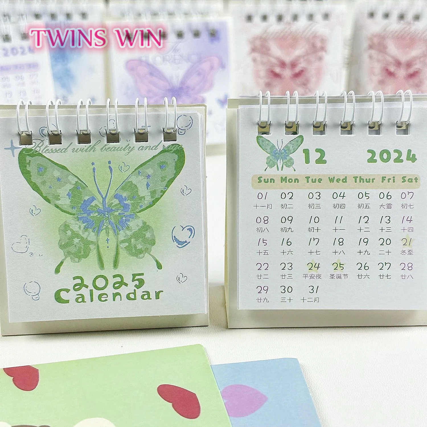 Ins wind hand-painted butterfly calendar 2025 mini desk calendar high value cute desktop student office calendar501