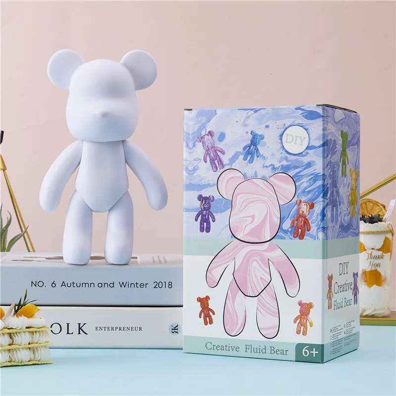 Fluid Painting Creative Home Decorations Handmade Doll Figurine Toys Gift DIY Painting Teddy Bear Violent Bear Gloomy B