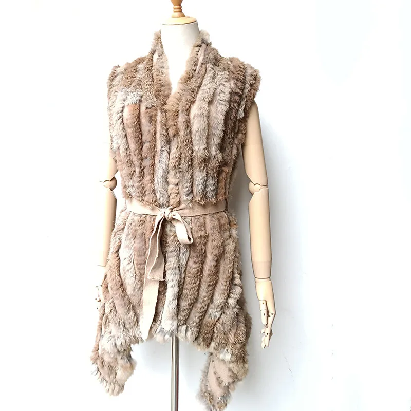 Women Real Fur Vest For 2024 Spring Genuine Rabbit Fur Vests Knitted Ladies Autumn Fur Gilet Natural Rabbit Gilets Female