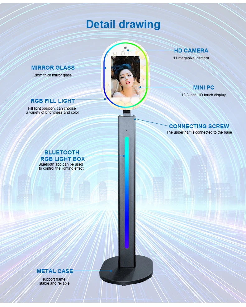 Black And White Color Optional 13.3Inch Mirror Photo Booth With HD Camera USA Warehouse Stock Available