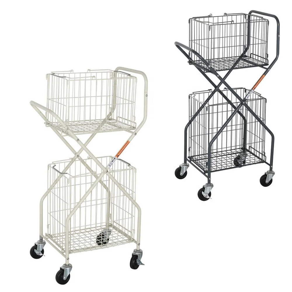 Durable Steel Laundry Cart with Removable Basket Collapsible Laundry Basket Metal Laundry Hamper On Wheel For Sale