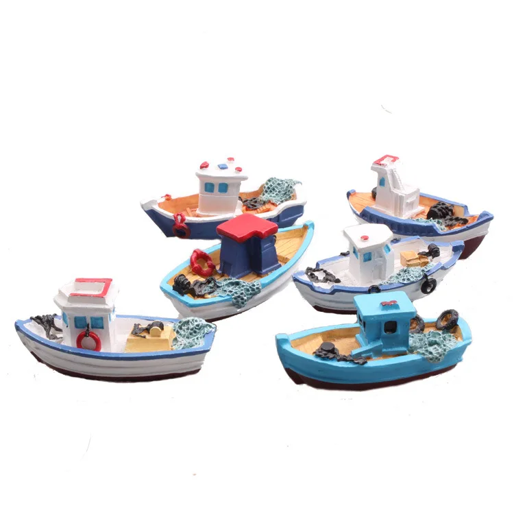 Милая миниатюрная лодка синяя маленькая полимерная яхта для сказочного сада домашнее украшение аквариума
