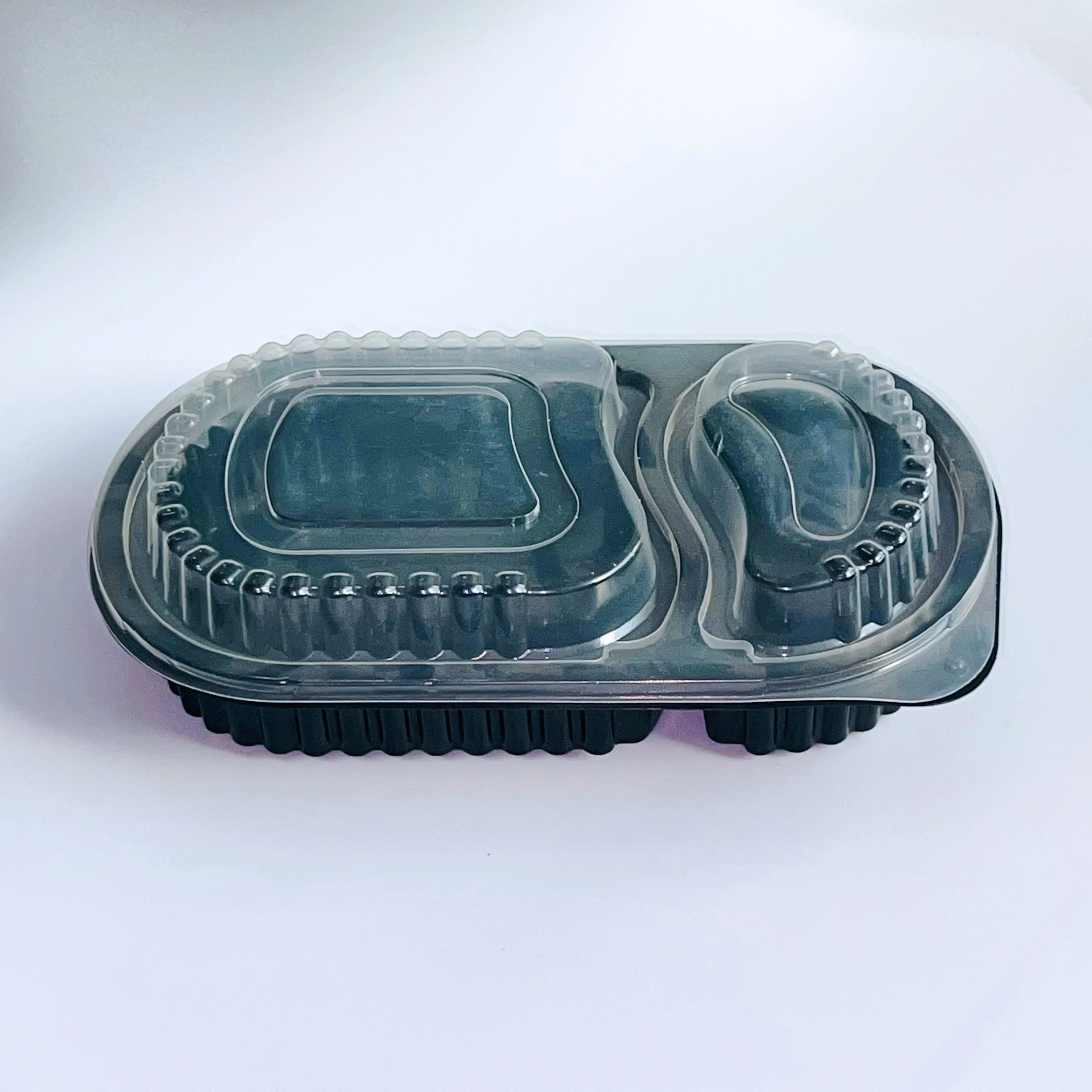 The latest design black double lattice disposable plastic meal box is available for customization