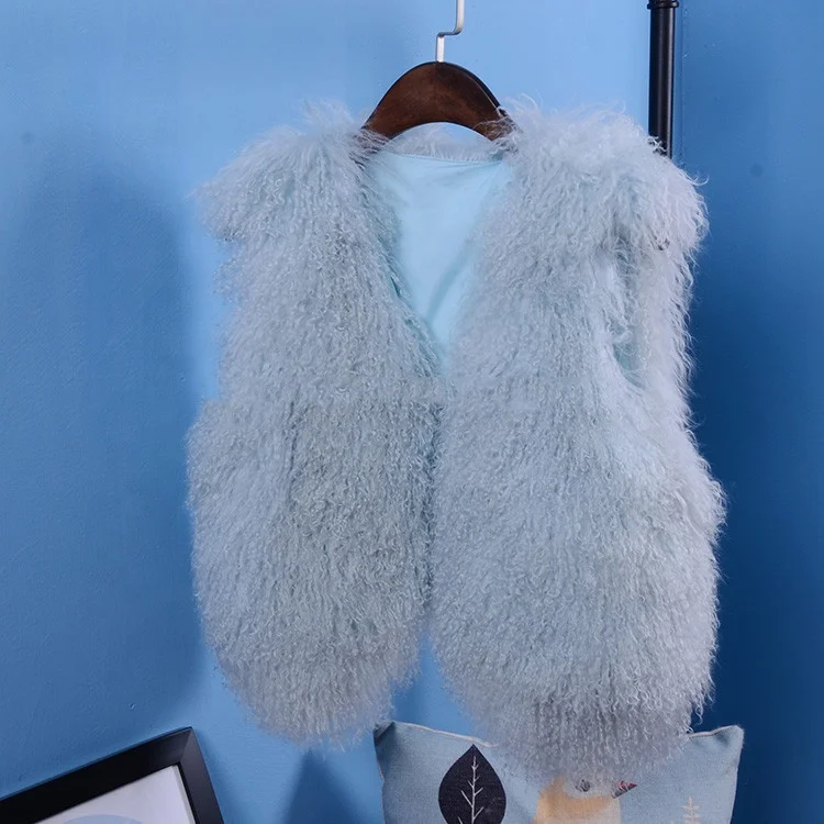 YR090 Hot sale Colorful Tibet Lamb Fur Waistcoat Girls Mongolia Fur Gilet