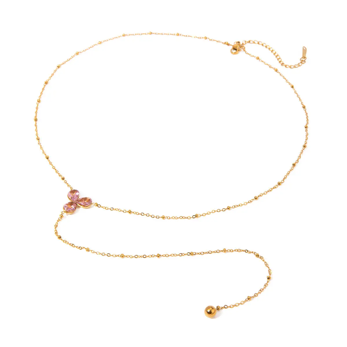 Fashion Simple Stainless steel Jewelry 18K Gold Plated Three Leaf Y Shape Pendant Necklace Bikinis Necklace