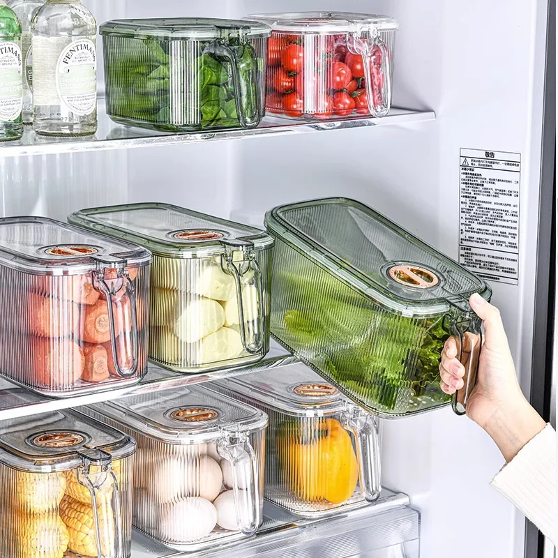 Small Refrigerator Storage Box With Lid Kitchen Food Containers Fridge Organiser Draining And Stackable