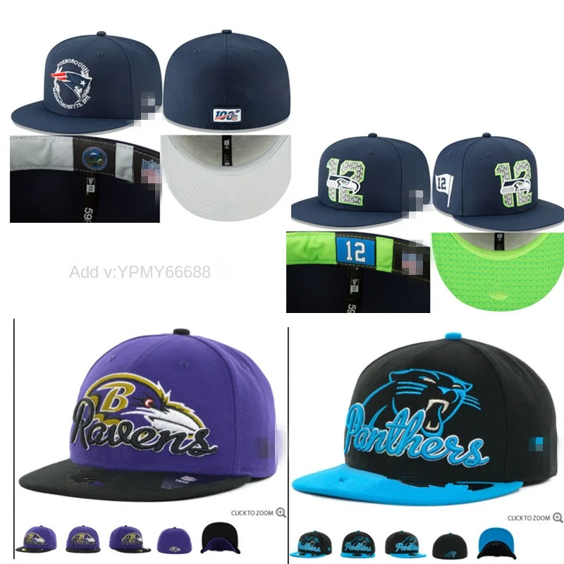 Unisex 100% Cotton Fully Enclosed Football Team  Baseball Cap Non-Adjustable Flat Hip-Hop Style for Adults for Sports Scene