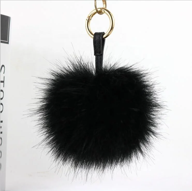 Multicolor Faux Fur Pompom Ball Keychain metal Ring Women Hand bag Charm