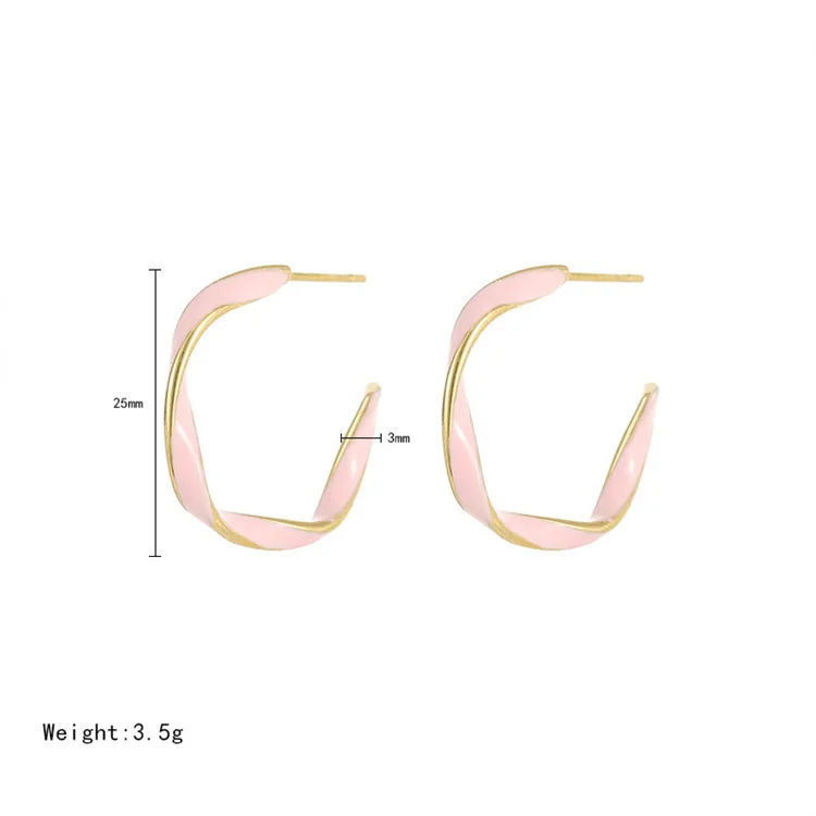 Ins popular 18k gold plated wave earrings stainless steel enamel stud earrings