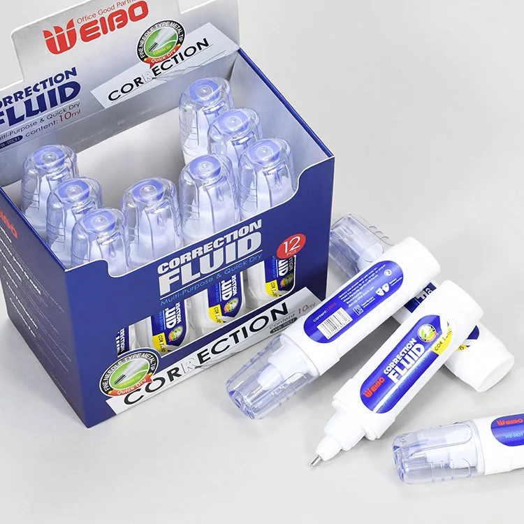 Weibo 10ml correction fluid hot selling wholesale school supplies corrector correction pen Quick Dry for students