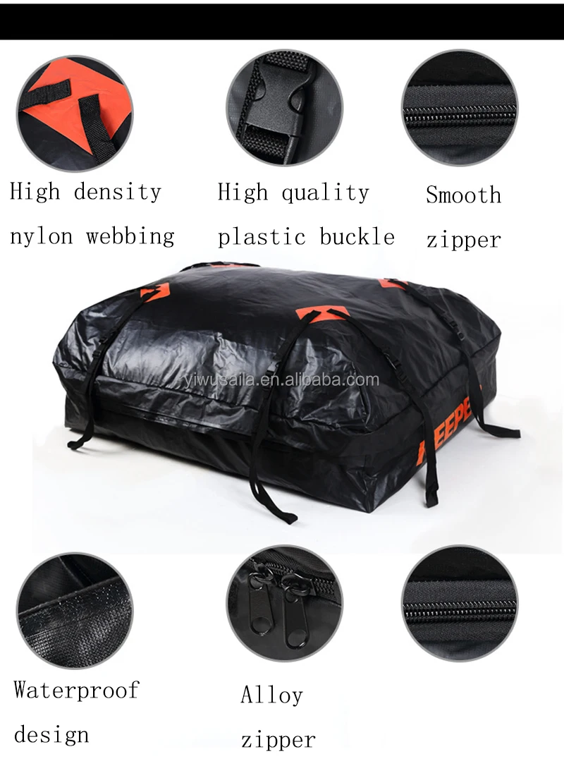 500D PVC Tarpaulin 15 Cubic Feet Rooftop Cargo Carrier Box Waterproof Rain Proof Vehicle Cargo Carrier Roof Storage Bag