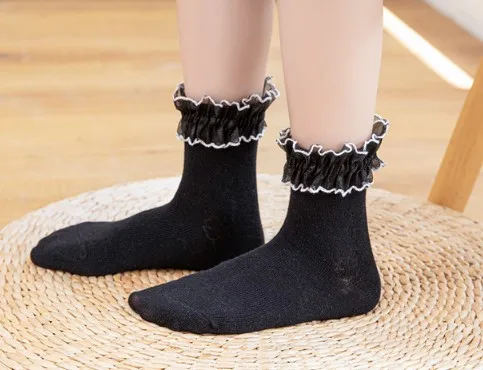 Hot-selling Fashion Black White Lace Children Tube Sweet Dress Socks Custom Cotton Crew Kids Sock Wholesale