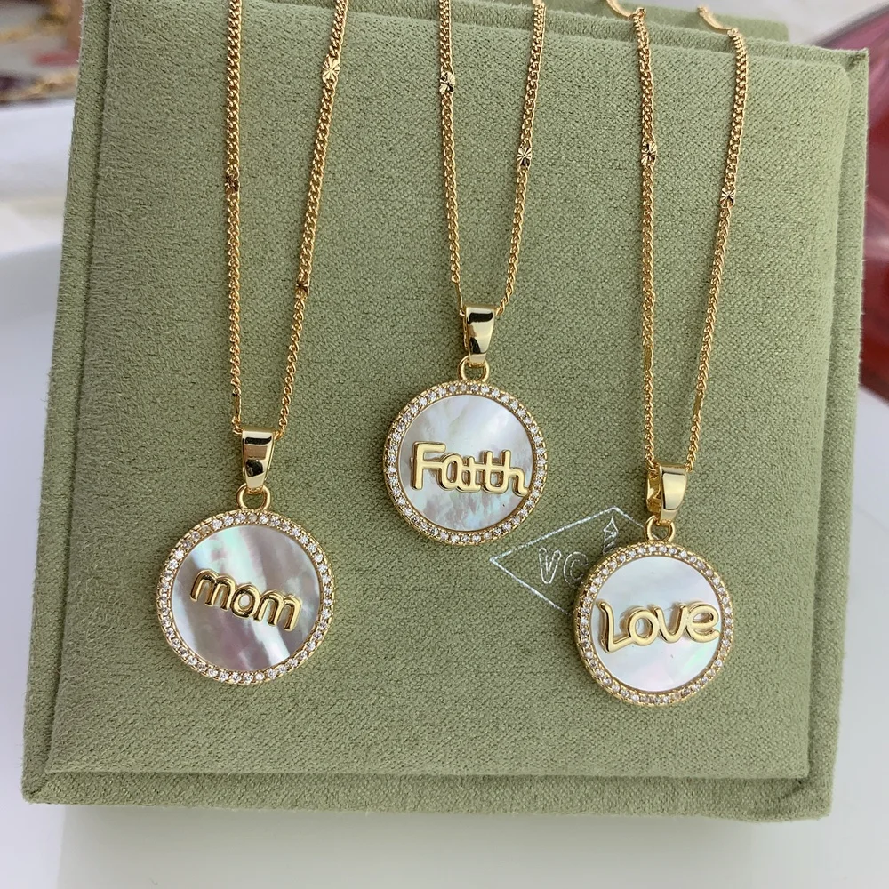 Fashion jewelry natural pearl shell round coin mom love letter word choker necklace for women custom