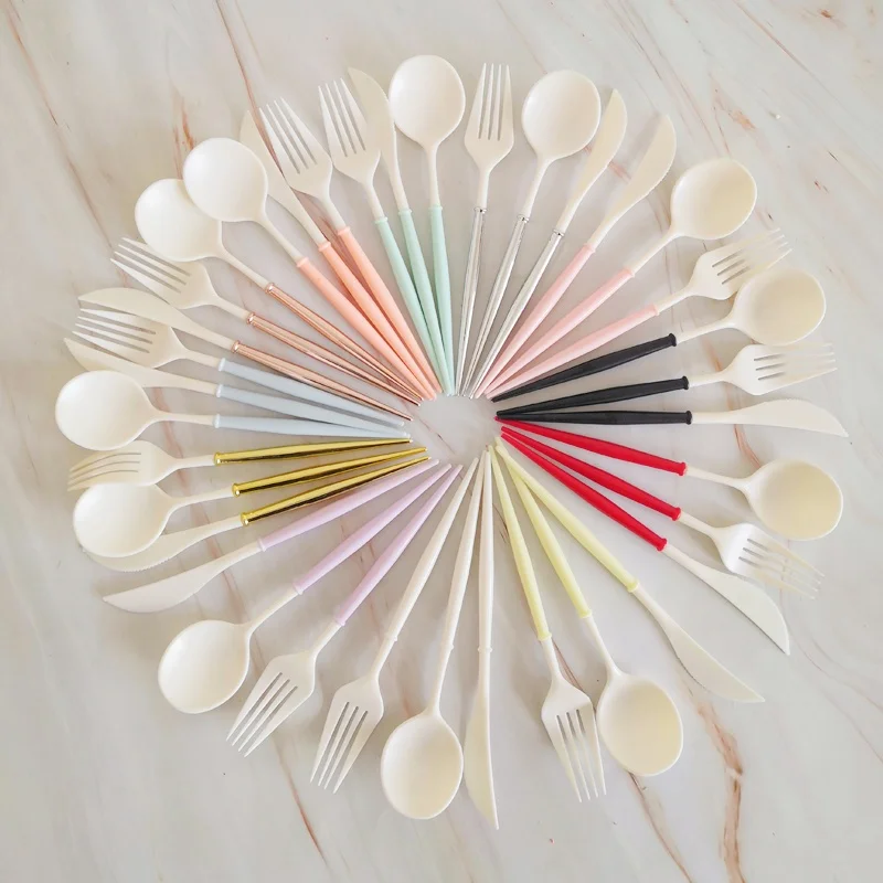 20cm 7.87inch Decorative Serving Cutlery Factory Wholesales Plastic Disposable  Knife Fork Spoon For Parties Afternoon Tea