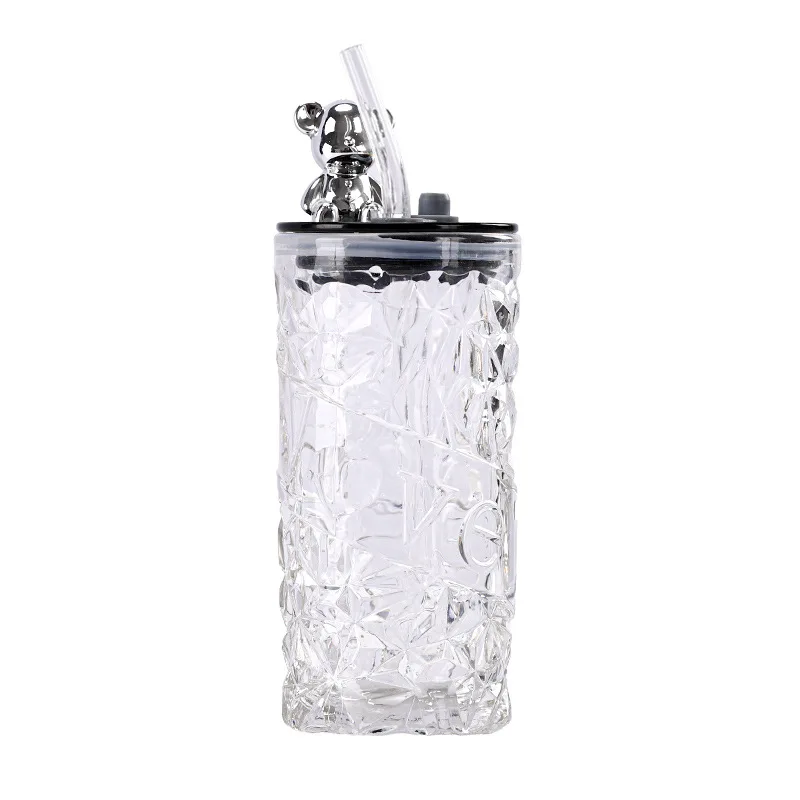 New Arrival 330ml Drinking Cup Glass Straw Water Bottle Reusable Travel Iced Coffee Mug With Lid and Straw