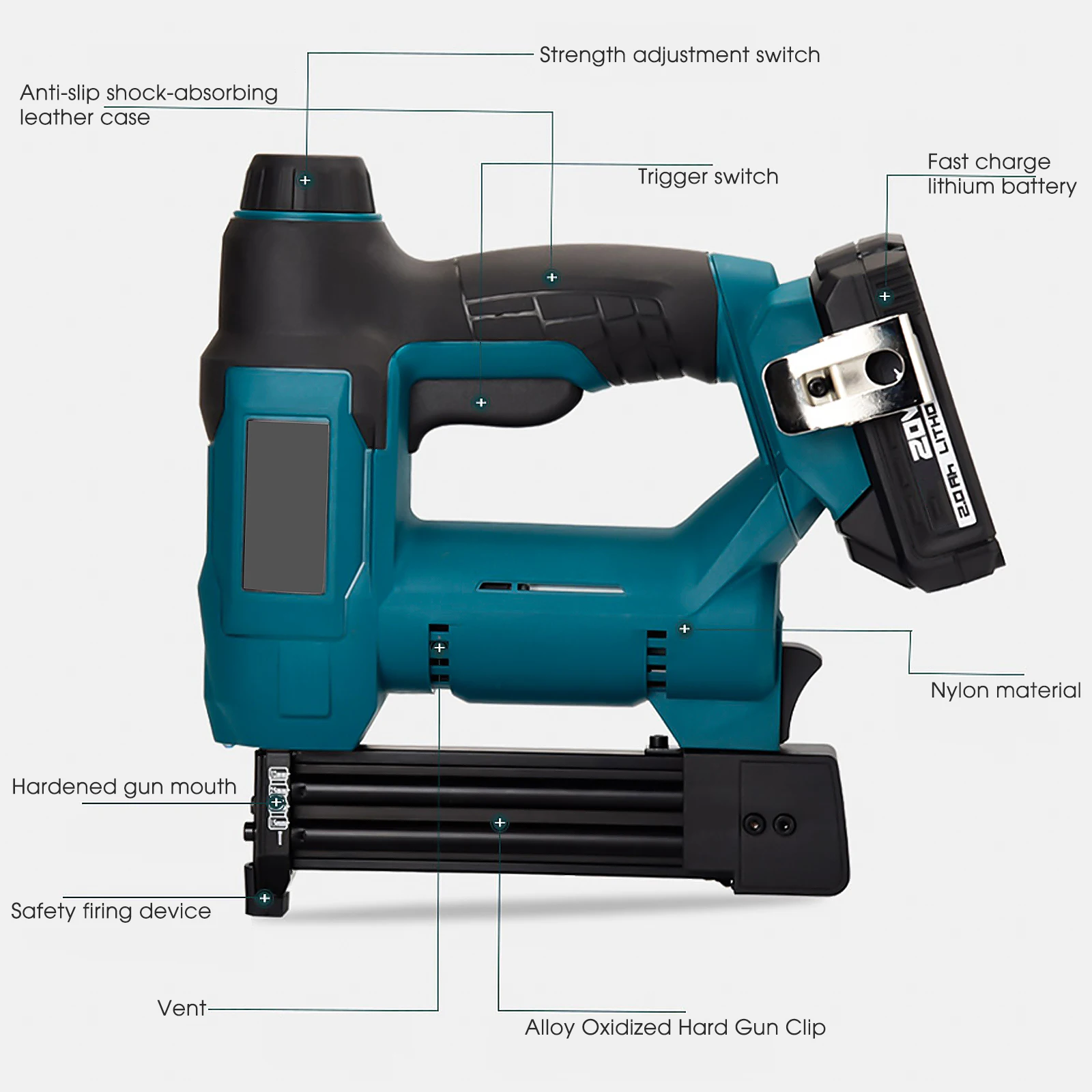 
2021 Hot sale 20V Li-ion lithium Battery Pack Cordless Nail Gun 