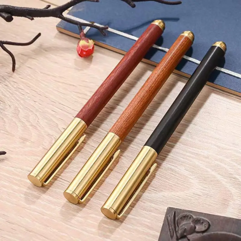 Sandalwood signature pen with clip brass gel pen counter signature single corporate logo laser engraving gift pen