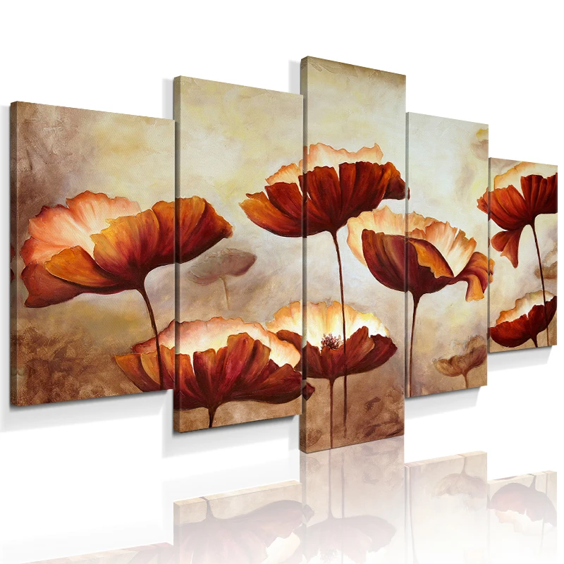 5 panels personalised custom split Lotus leaf painting canvas prints