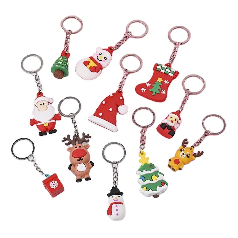 In stock Santa Tree Claus Snowman 2D 3D Keyring Christmas Souvenir Gift Soft Pvc Keychain