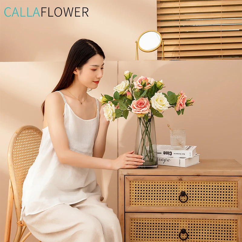 MW31586 Artificial Flower Fabric Rose with Buds for Bridal Wedding Floral Bouquets Home Office Decor