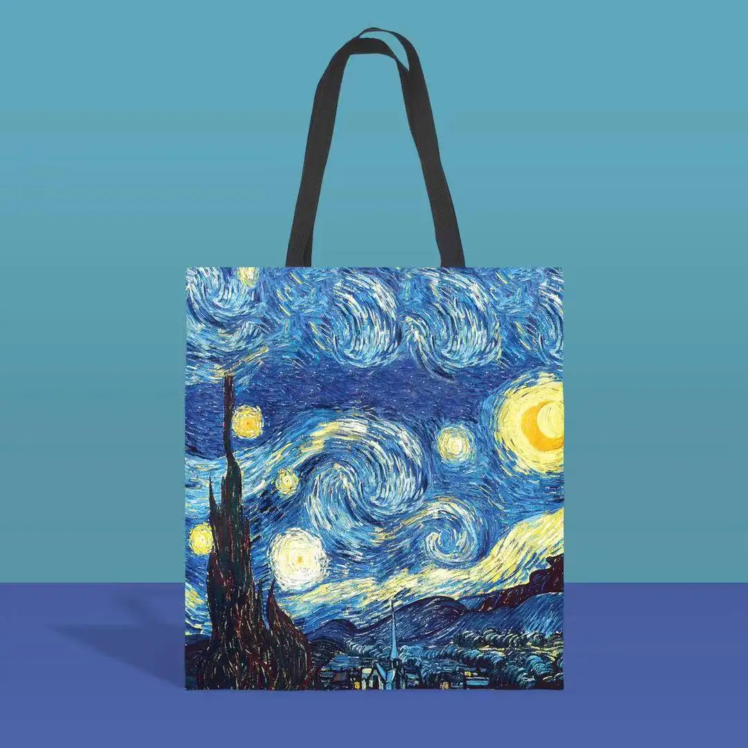 
2021 New Van Gogh Starry Sky Oil Painting Tote Bag Lady Canvas Bag Beach Bag 