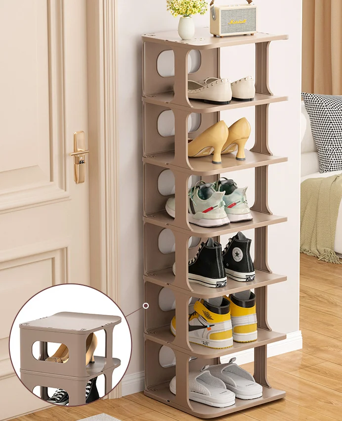 Simple multi-layer PP storage shoe rack Dustproof shoe cabinet Home bathroom  door  free of folding