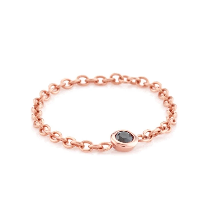 simple design 925 sterling silver 14K gold plated tiny stone chain link ring