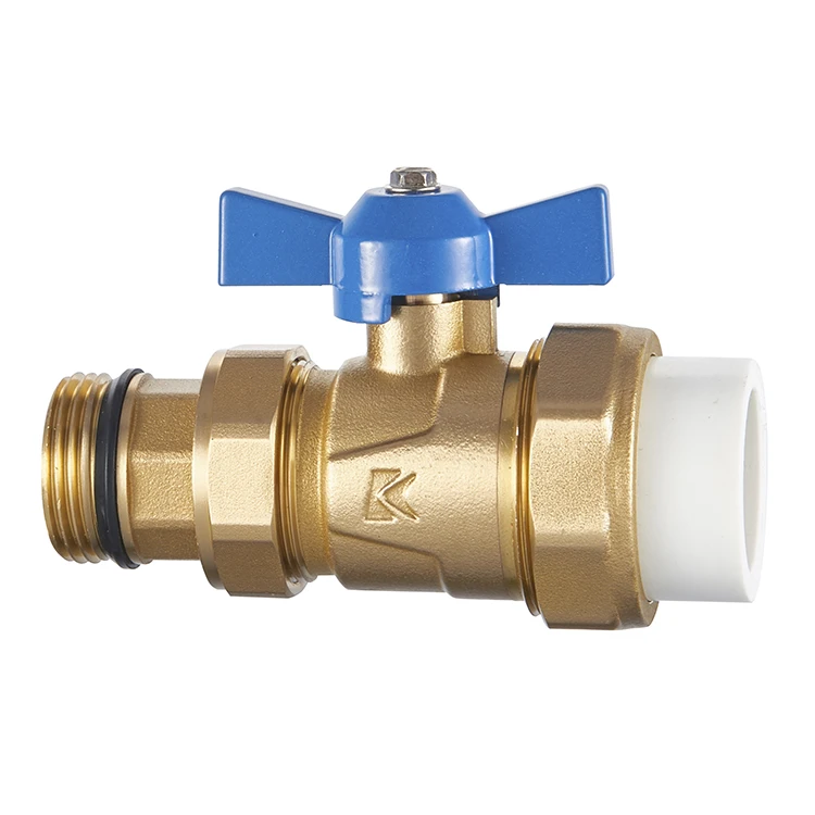 butterfly handle 2 way ptfe dn25 1inch true union ppr male thread water flow control mixing brass ball valve