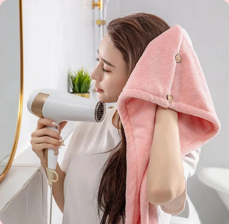 Microfiber Hair Towel with Button Super Absorbent Fast Drying Hair Wraps for Curly Hair Anti Frizz Microfiber Towel for Women