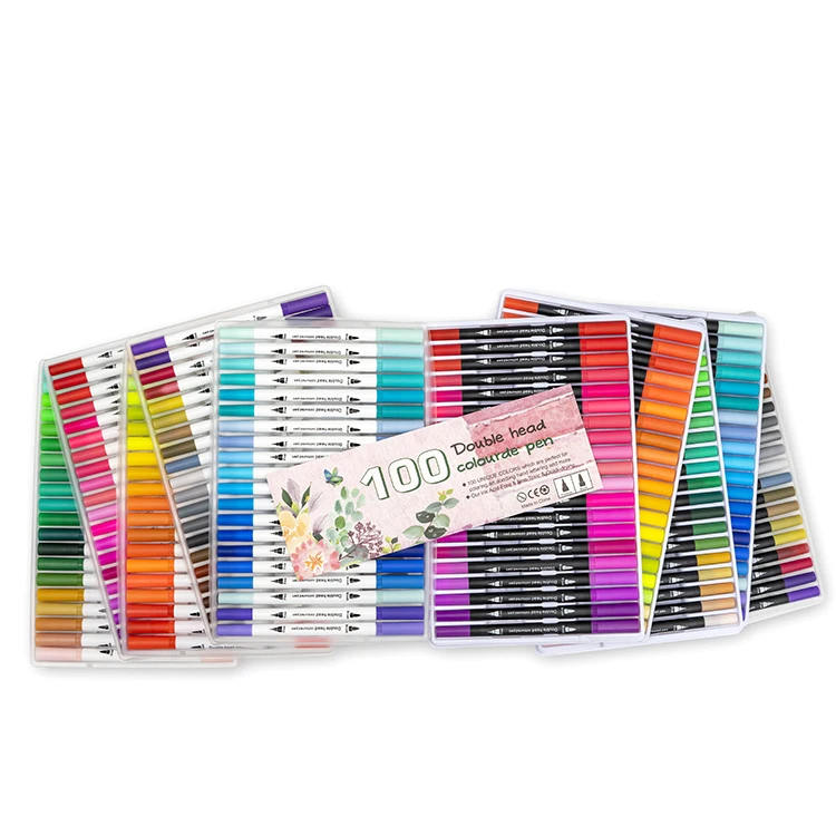 
OEM Custom Logo 12-100 Colors Dual Tip Mini Tip Magic Watercolor Warter Brush Pen Color Brush Pen Set Art Drawing Marker Markers 