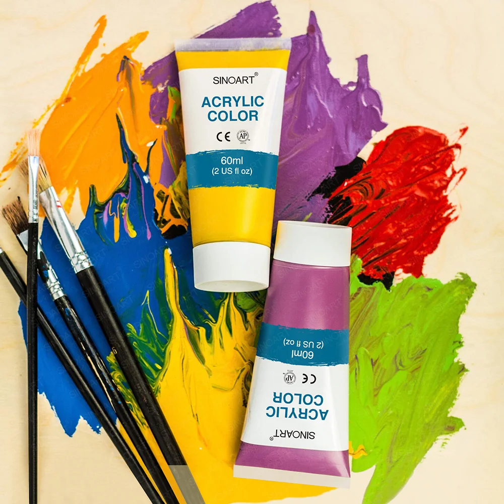 SINOART 12/24/36 colors 60ml/120ml Non Toxic Acrylic Paint Set for Canvas Wood Rocks Fabrics