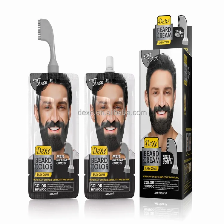 Dexe 80ml Hair Beard Color Shampoo for Man Rosemary Plant Exract 5 Minutes 100% Black Cover Beard Shampoo Comb and Brush
