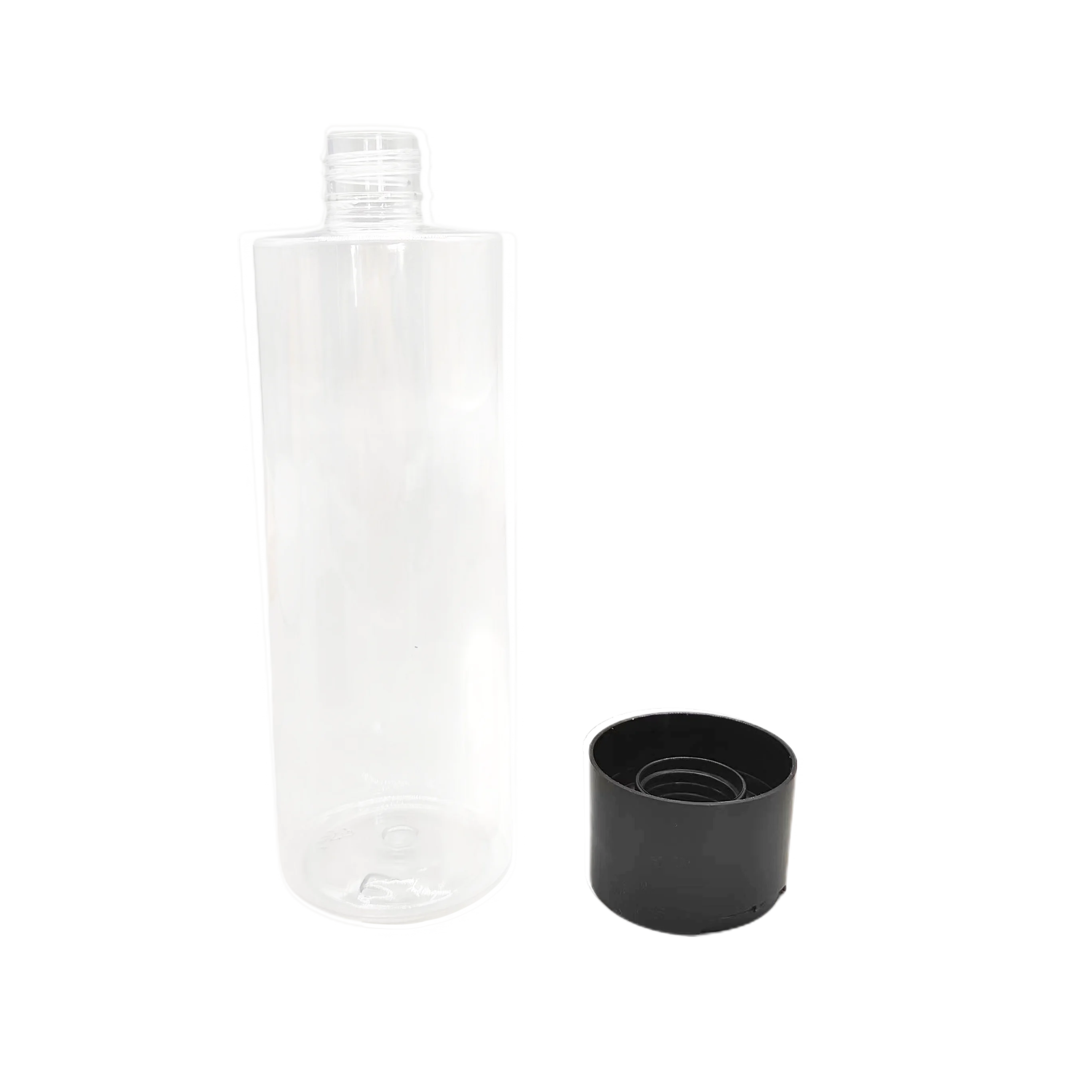 360ml 12 ounce Refillable with Black Press Down Disc Cap PET Round Cosmo Plastic Bottle with Twist Tops