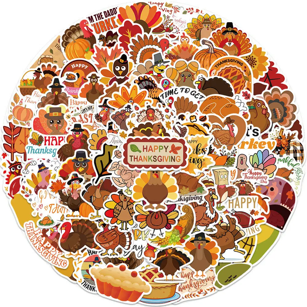 100PCS Thanksgiving Day Turkey Corn Squash Art Aesthetics Cute Funny Cartoon Decals Graffiti Vinyl Waterproof Stickers