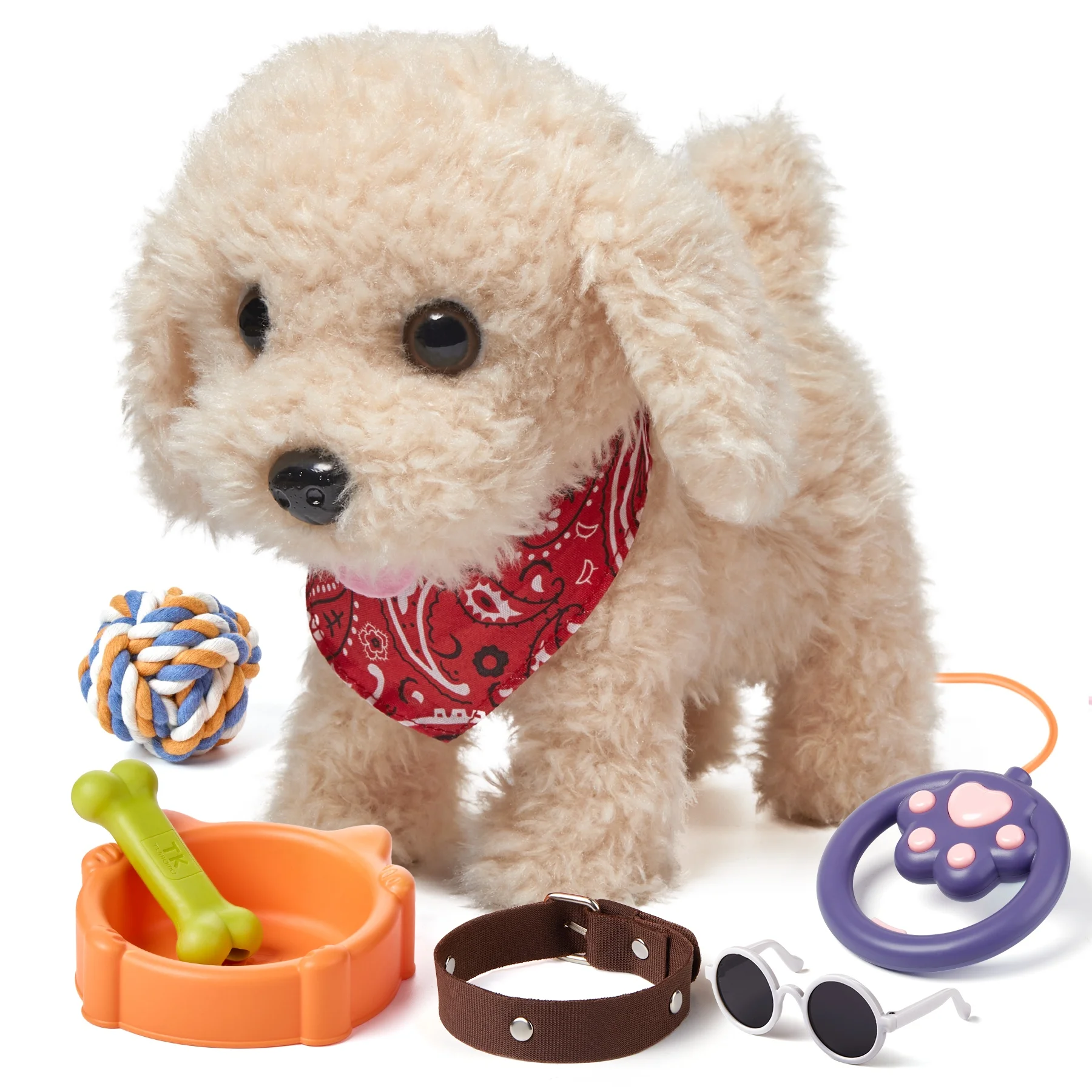 Tumama Kids Battery Operated Plush Electric Puppy Toy Set Remote&Voice Control Barking Walking Stuffed Electronic Dog Toys