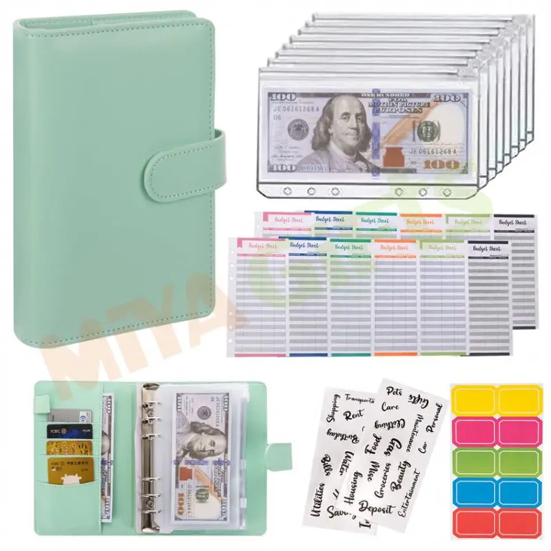 custom cash envelope system budget planner binder money organizer set A6 with zippered pouch expense tracker insert sticker mint