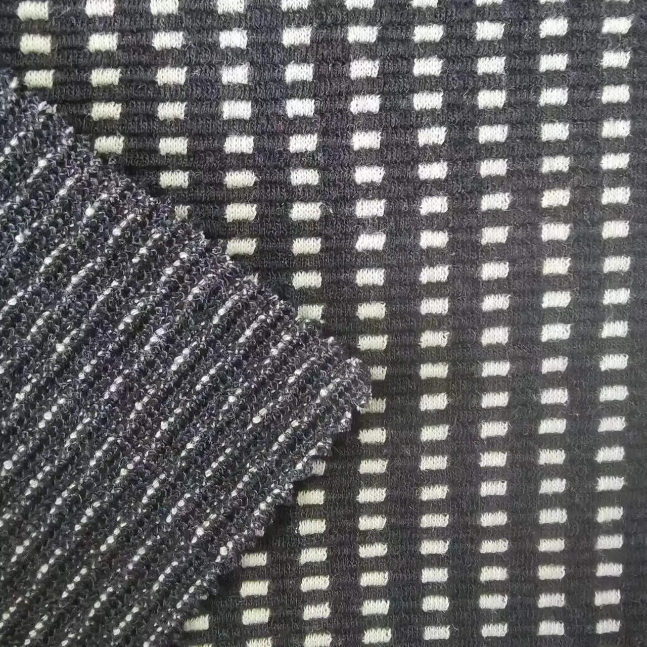 290g Two-sided Jacquards Waffle Weave Interlock Knit Fabric Cotton For t s Men Long Sleeve Women