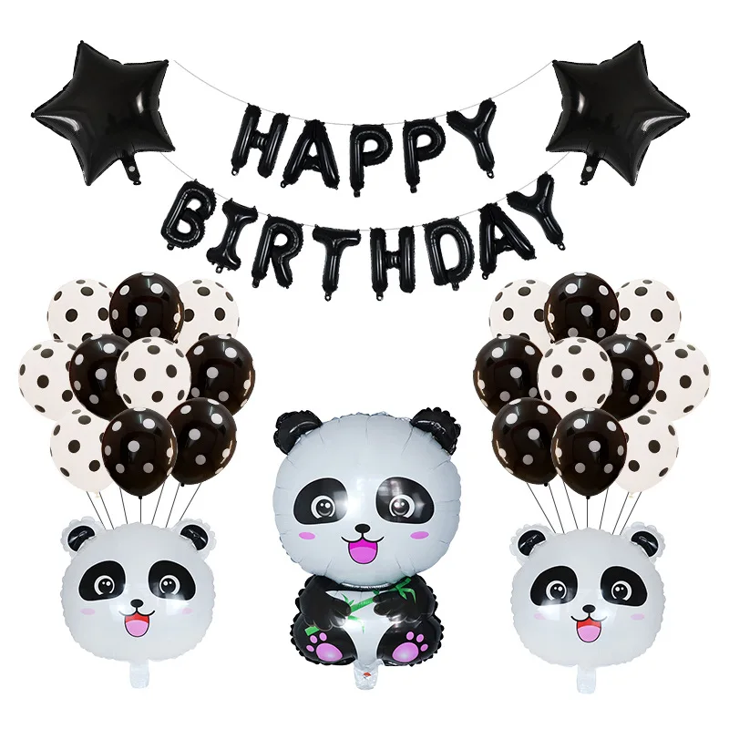 Kids Panda Birthday Party Supplies Happy Birthday Letter Balloons and Banner Panda Cupcake Toppers Party Decor for Baby Shower