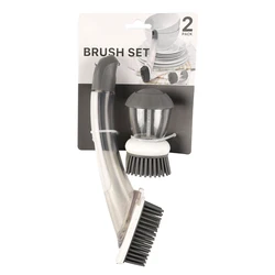 Kitchen Cleaning Soap Dispensing TPR Bristle Dish Washing Brush Set