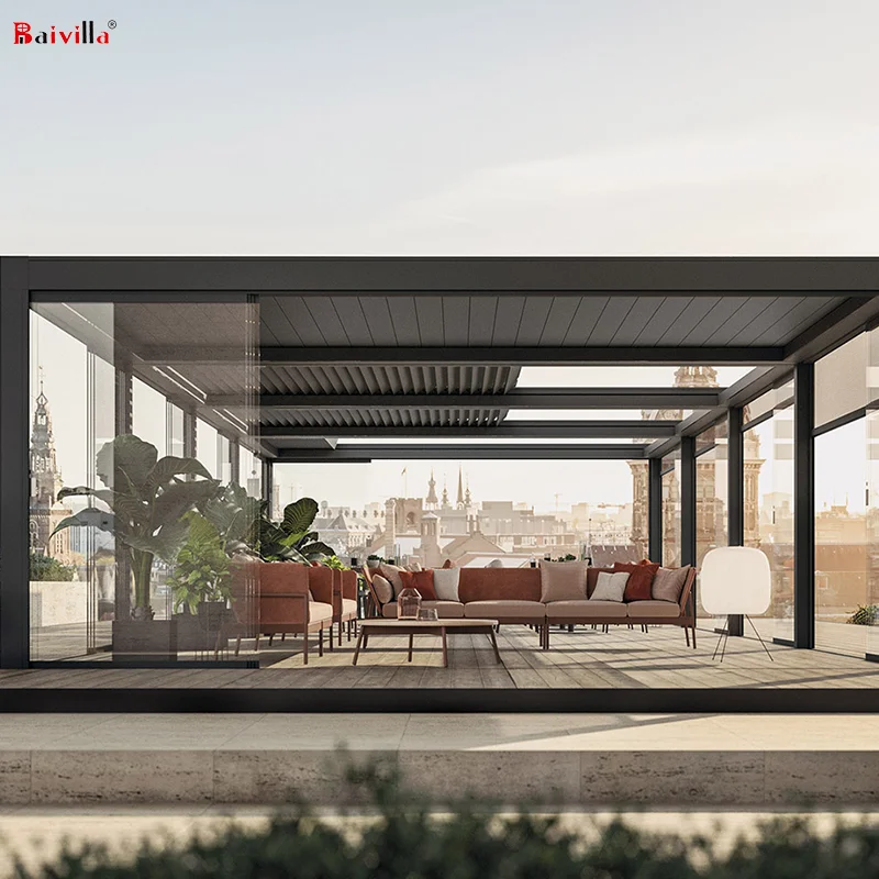 Luxury Modern Outdoor Pergola  Waterproof Louver Roof Metal Garden Pergola aluminium outdoor retractable terrace pergola