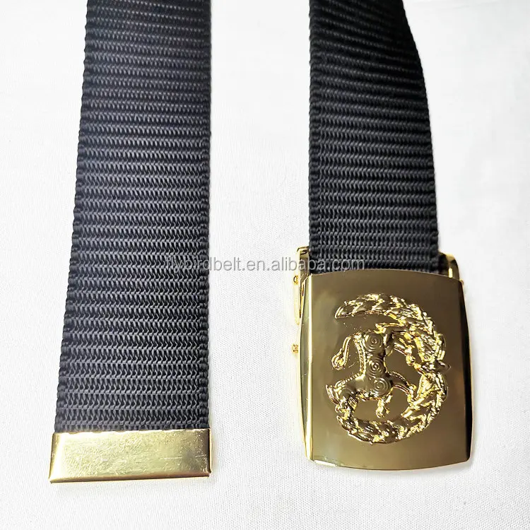 wholesale high quality nylon canvas belt with golden color Lion buckle for cambodia customers