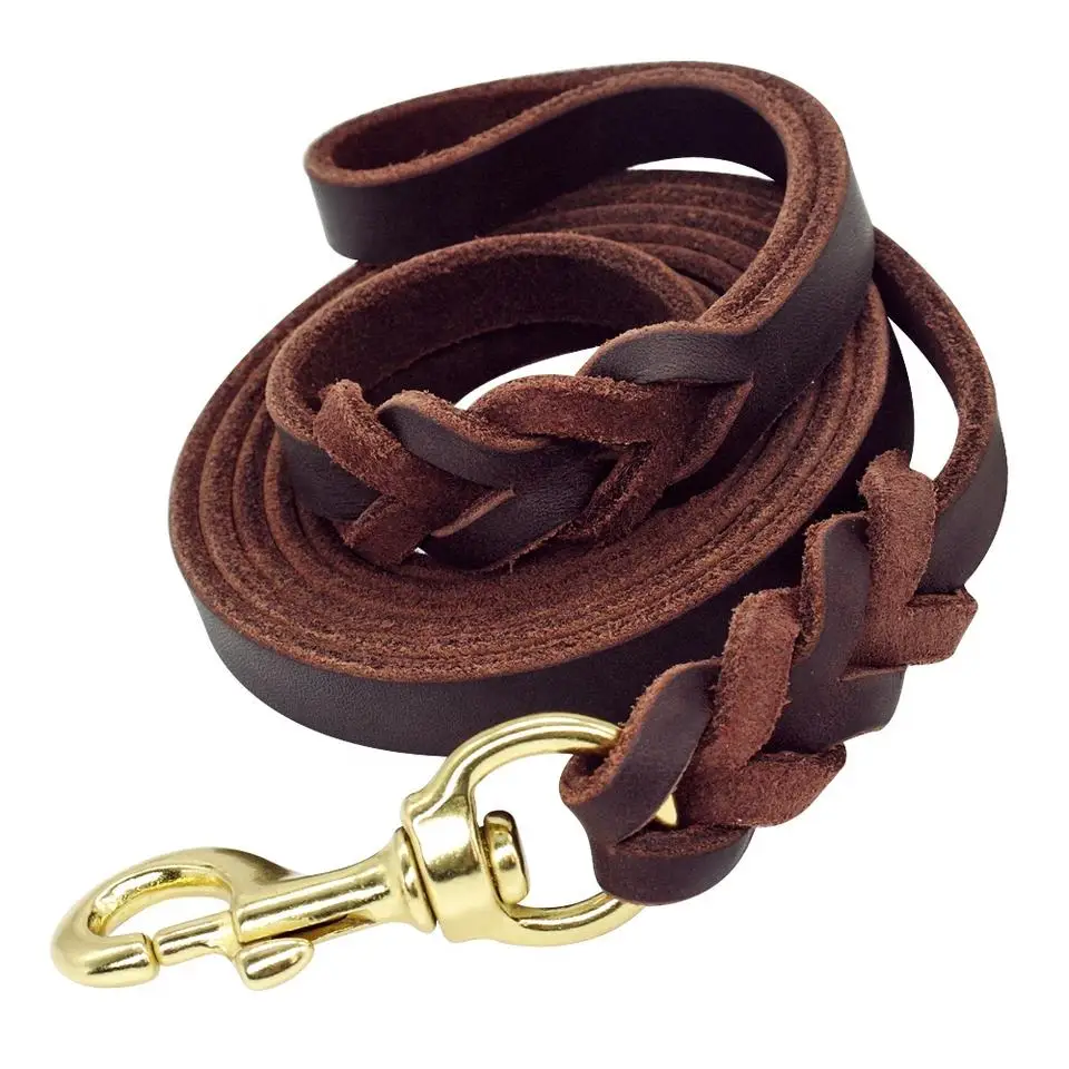 Durable Braided Leather Dog Leash leather Walking Training for Medium Large Dogs pet supplies heavy duty woven dog leash
