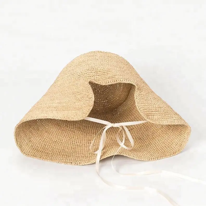 2018 летняя Женская Складная качественная соломенная шляпа из рафии с вязаным крючком
