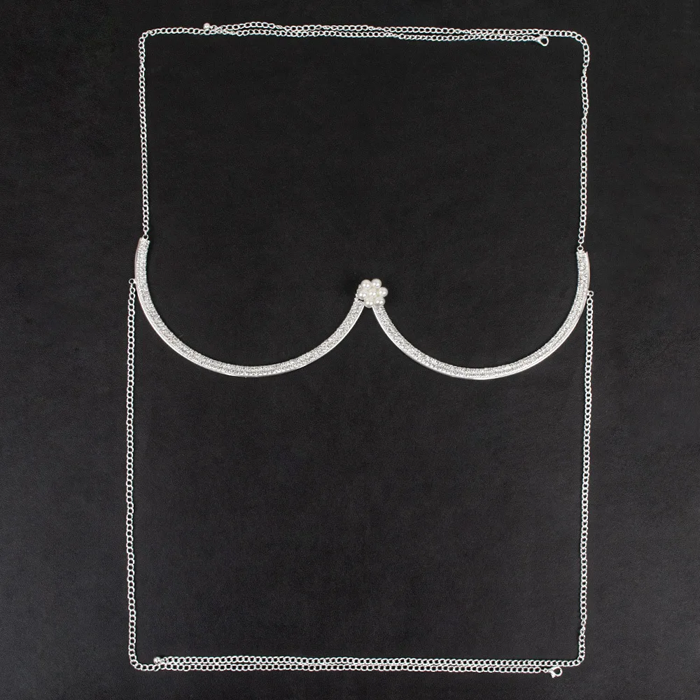 2023 New Style Crystal Flowers Bra Chain Shiny Rhinestone Metal Neck Sexy Chest Chain Jewelry Body Chain For Women